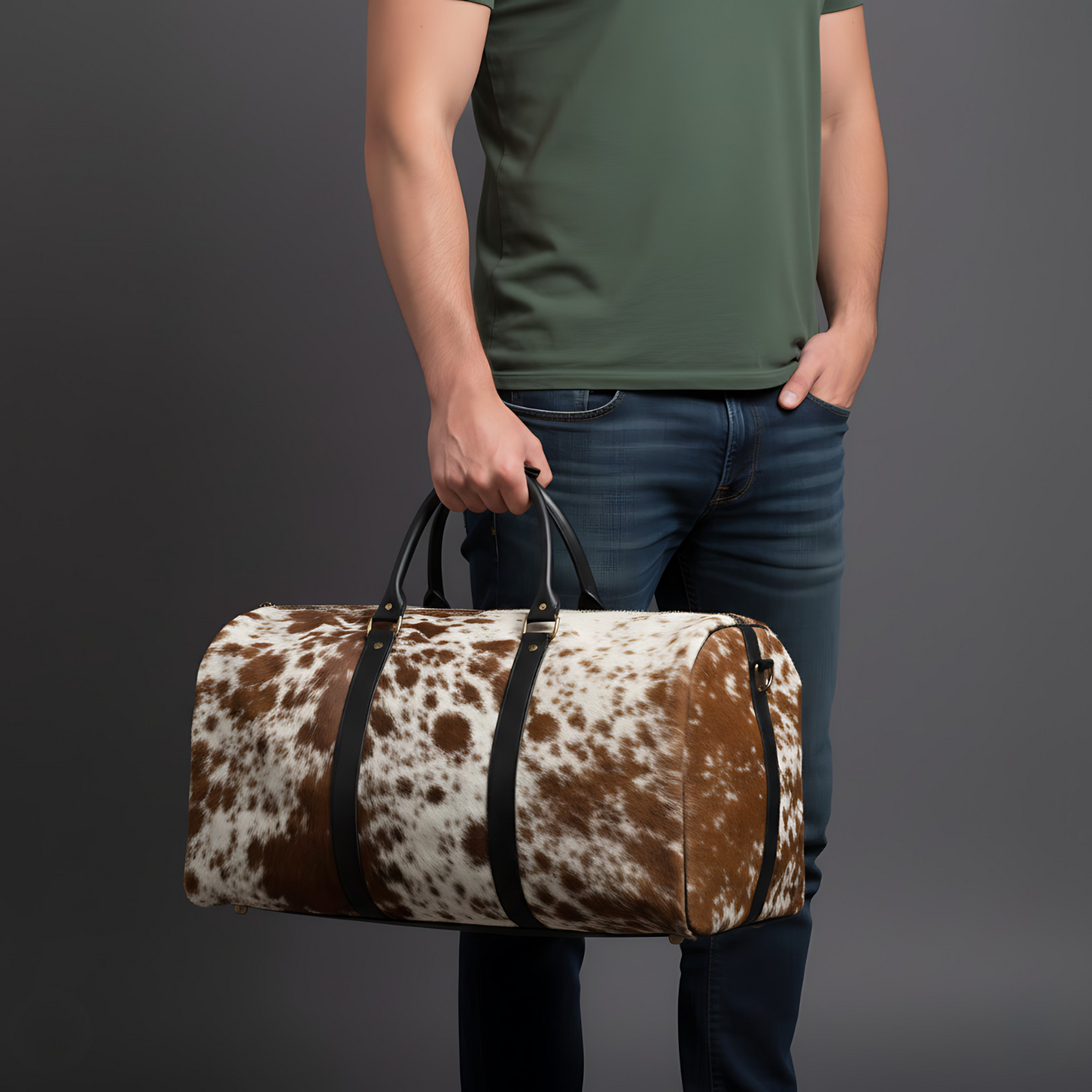 Travel bag 100% Geniune cow leather with original cow Hair